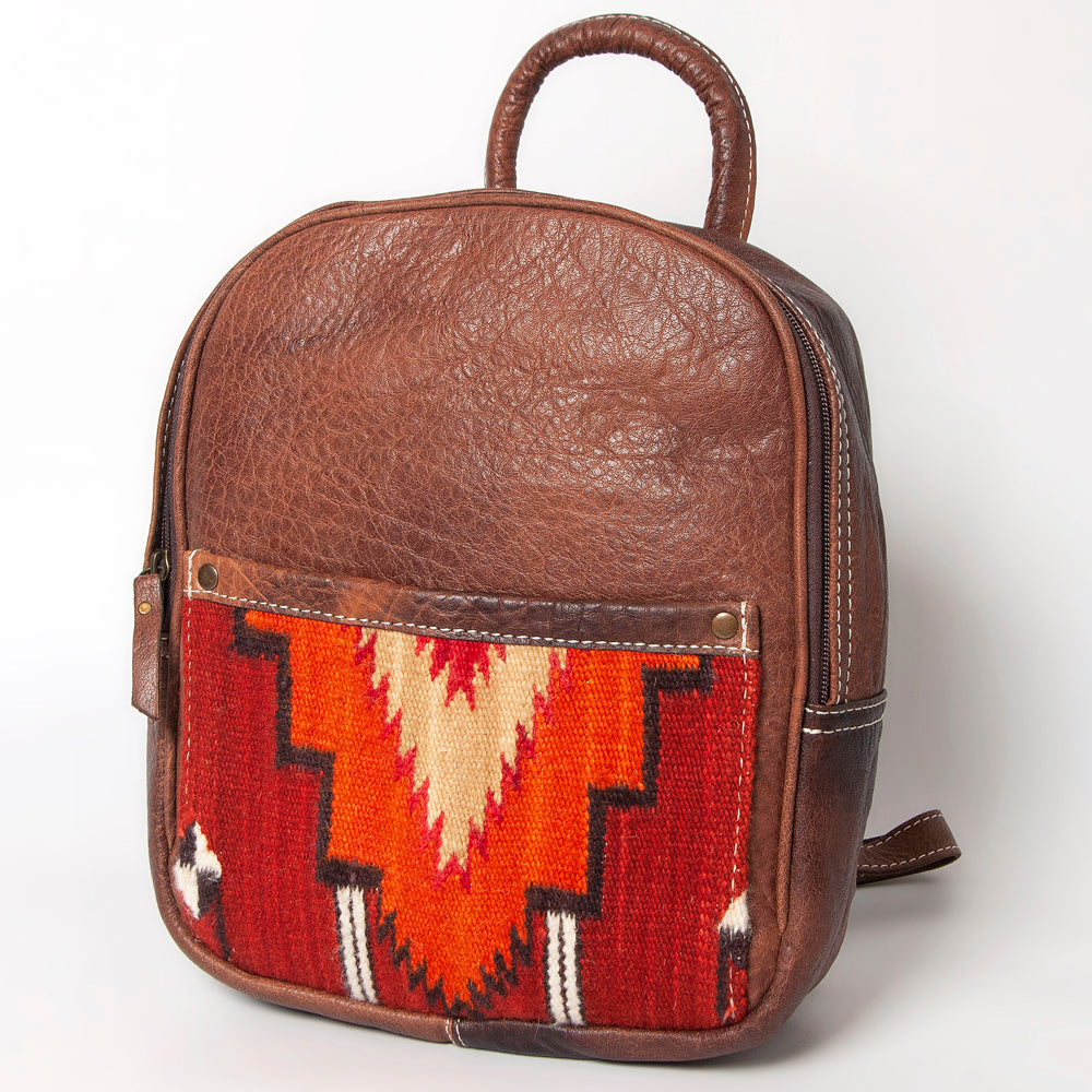 American Darling Western Backpack – Handwoven Saddle Blanket Front with Genuine Leather Body, Everyday Travel and Work Bag