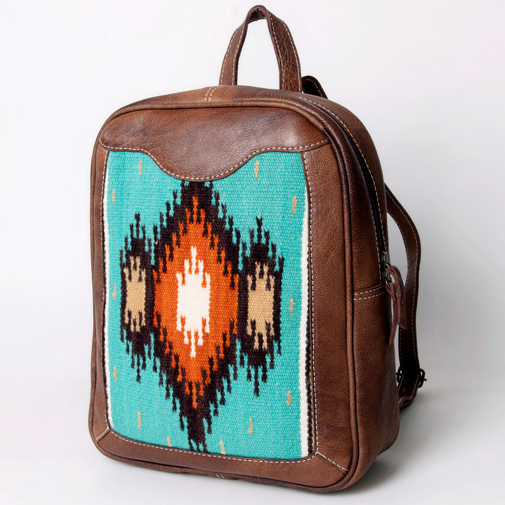 American Darling Western Leather Backpack – Handwoven Saddle Blanket with Genuine Leather Trim, Travel and Everyday Bag