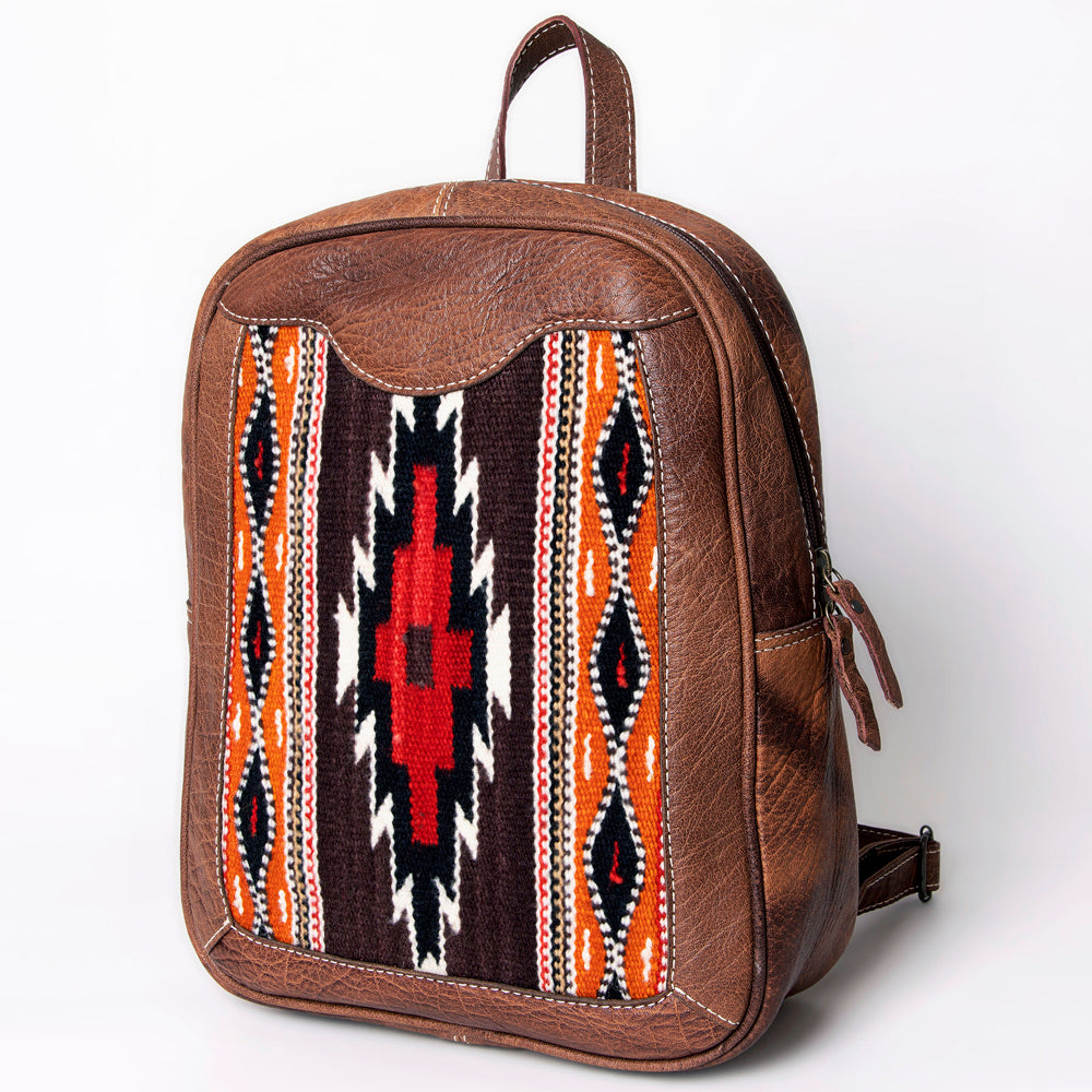 American Darling Western Leather Backpack – Handwoven Saddle Blanket with Genuine Leather Trim, Travel and Everyday Bag