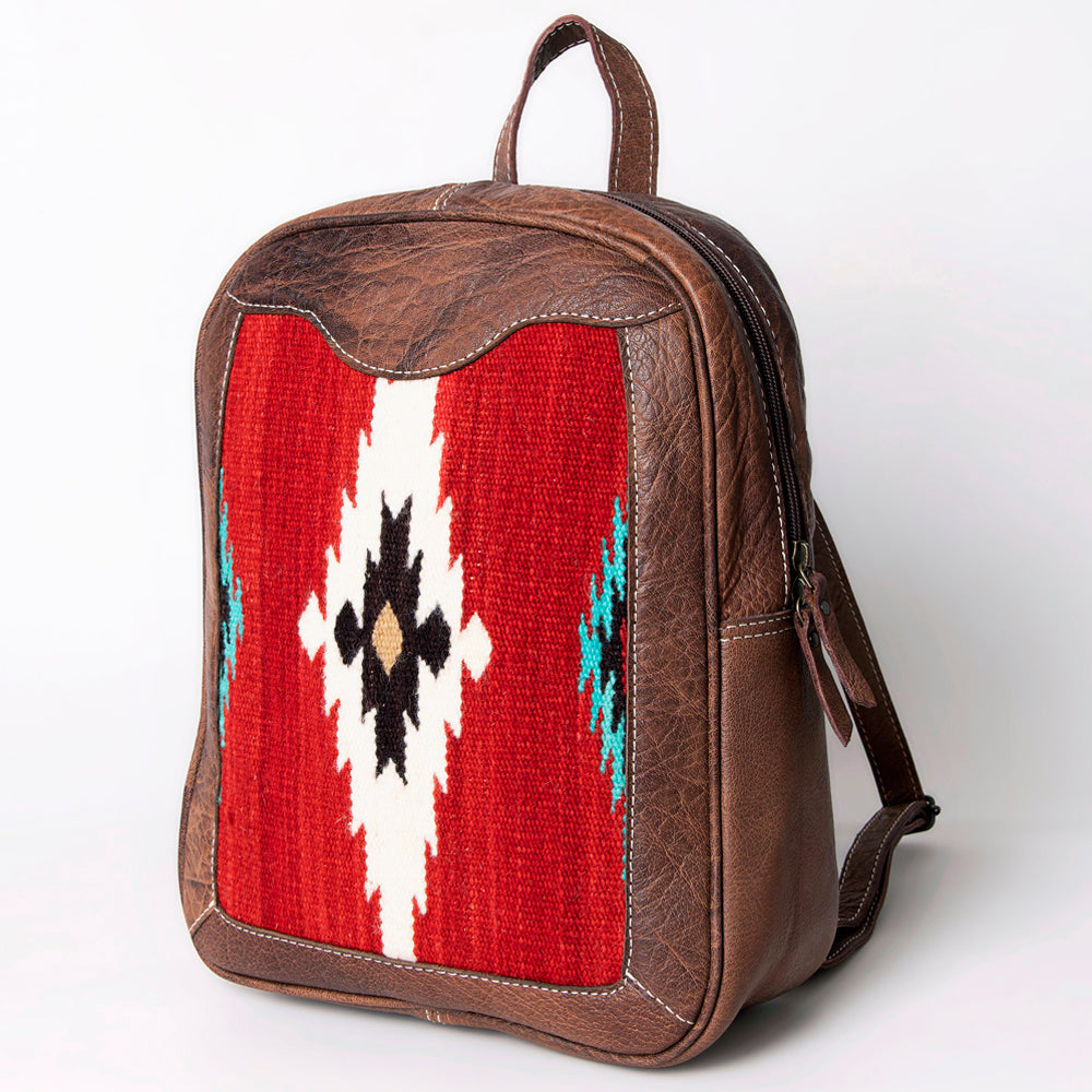 American Darling Western Leather Backpack – Handwoven Saddle Blanket with Genuine Leather Trim, Travel and Everyday Bag