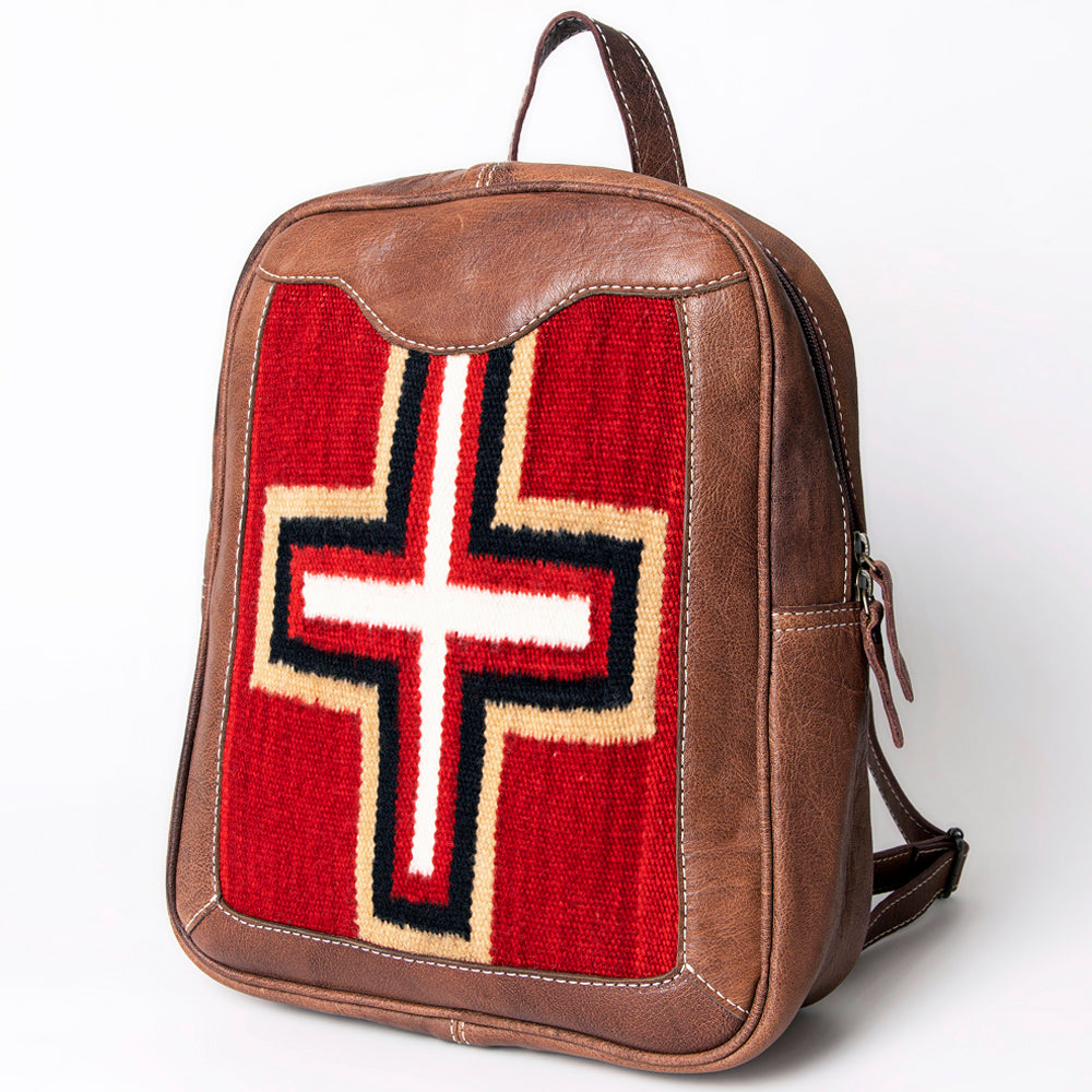 American Darling Western Leather Backpack – Handwoven Saddle Blanket with Genuine Leather Trim, Travel and Everyday Bag