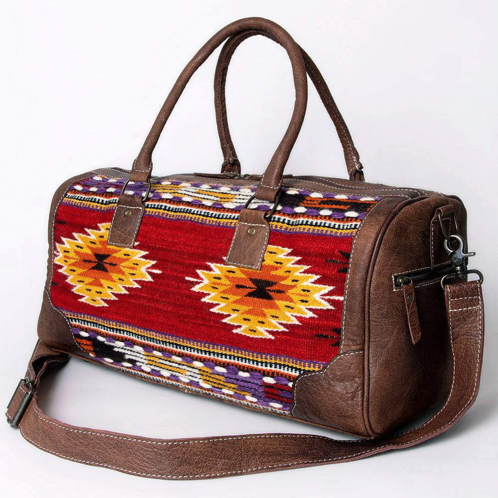 American Darling Western Duffle Bag – Handwoven Saddle Blanket with Genuine Leather Trim, Spacious Travel and Weekend Tote