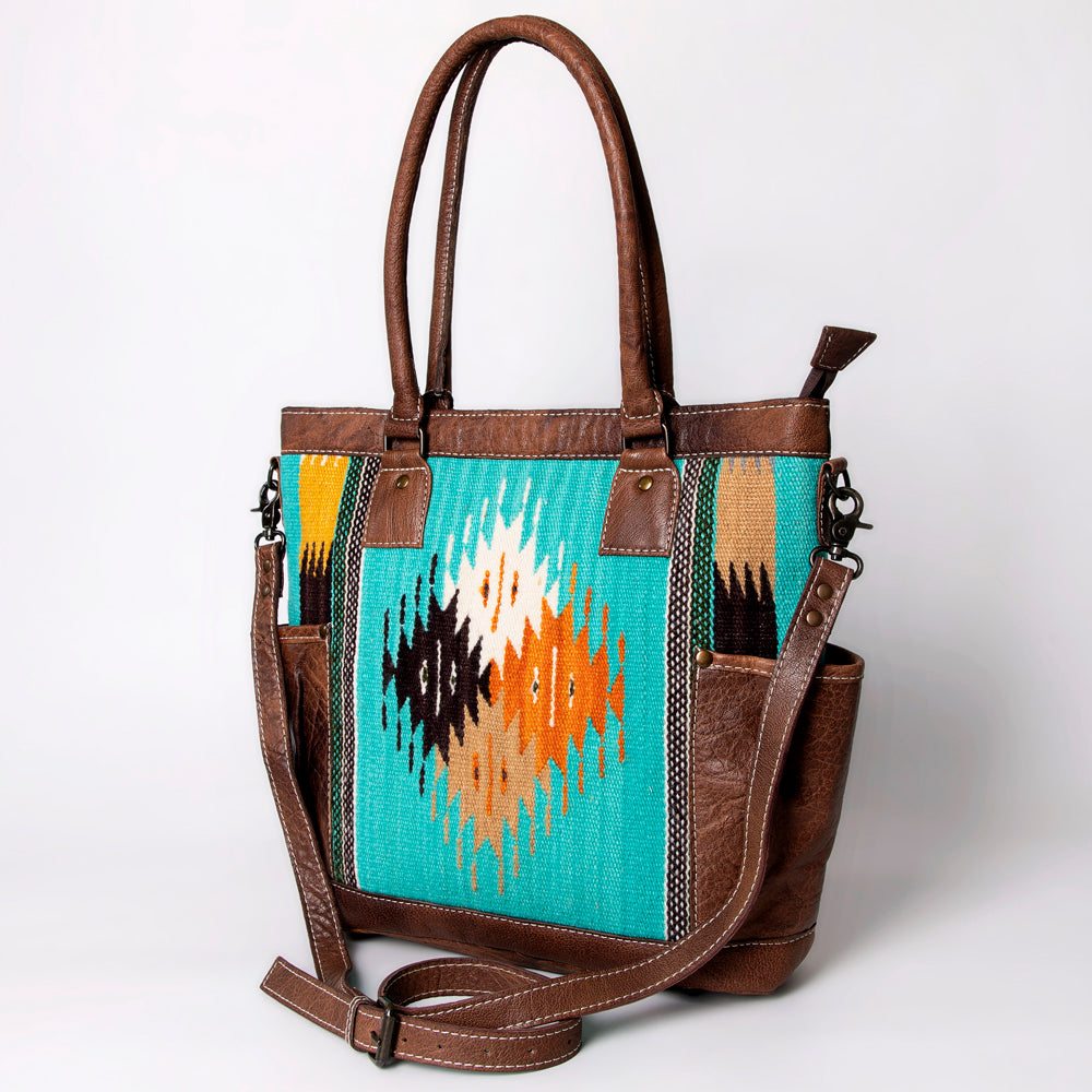 American Darling Western Tote Bag – Handwoven Saddle Blanket Genuine Leather Trim, Everyday Work or Travel Purse