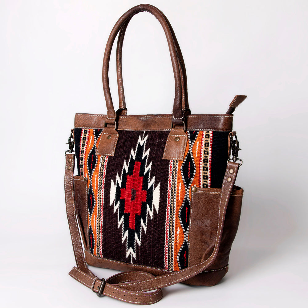 American Darling Western Tote Bag – Handwoven Saddle Blanket Genuine Leather Trim, Everyday Work or Travel Purse
