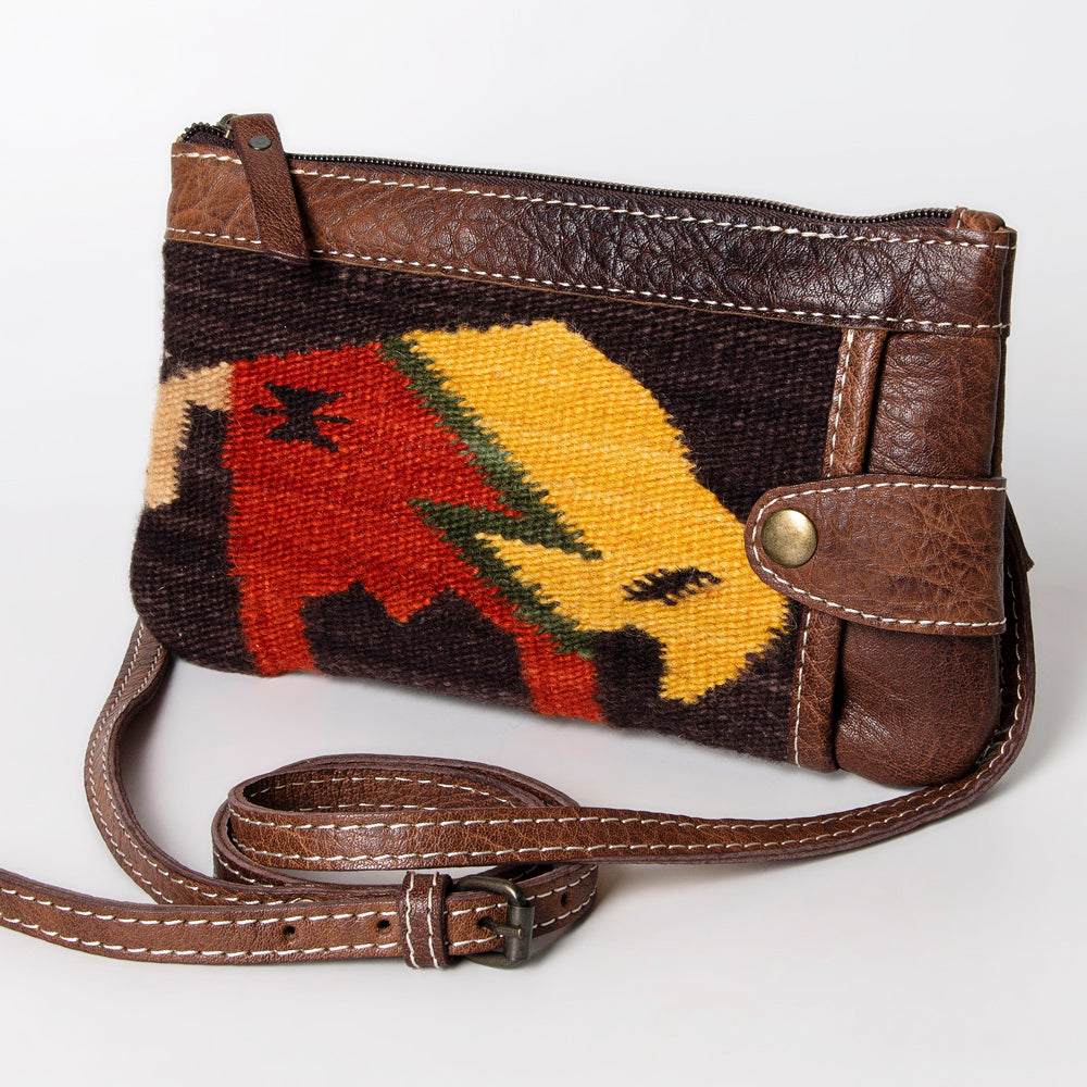 American Darling Western Crossbody Bag – Handwoven Saddle Blanket with Genuine Leather Trim, Compact Everyday Purse
