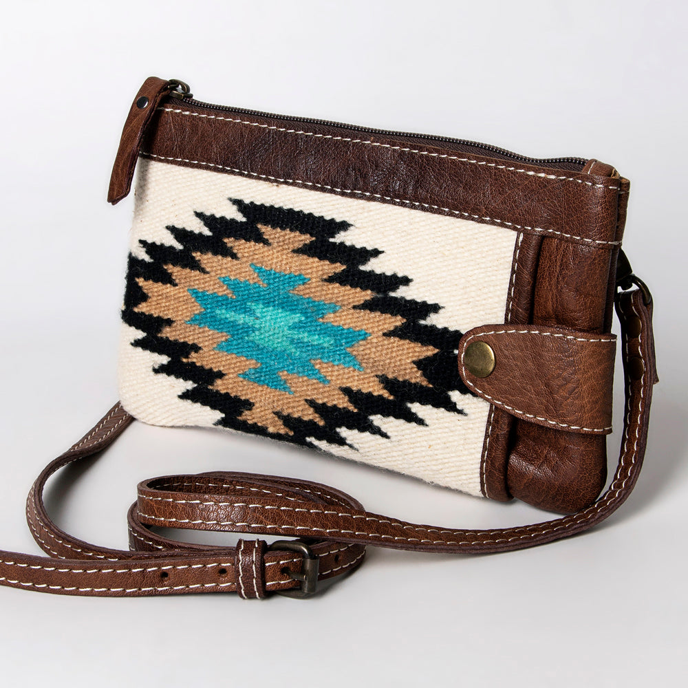 American Darling Western Crossbody Bag – Handwoven Saddle Blanket with Genuine Leather Trim, Compact Everyday Purse