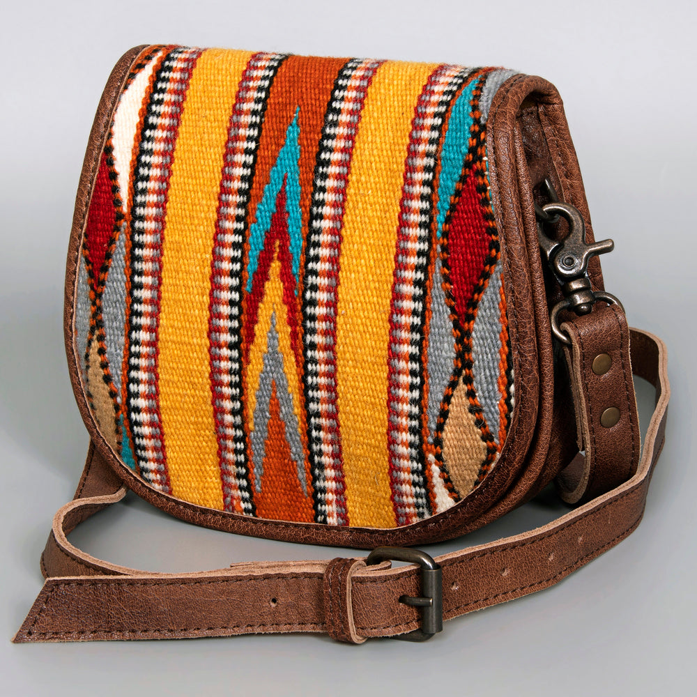 American Darling Western Crossbody Bag – Handwoven Saddle Blanket with Genuine Leather, Flap Design, Everyday Western Purse