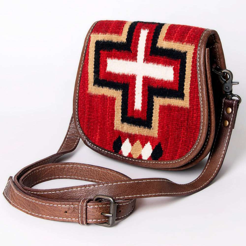 American Darling Western Crossbody Bag – Handwoven Saddle Blanket with Genuine Leather, Flap Design, Everyday Western Purse