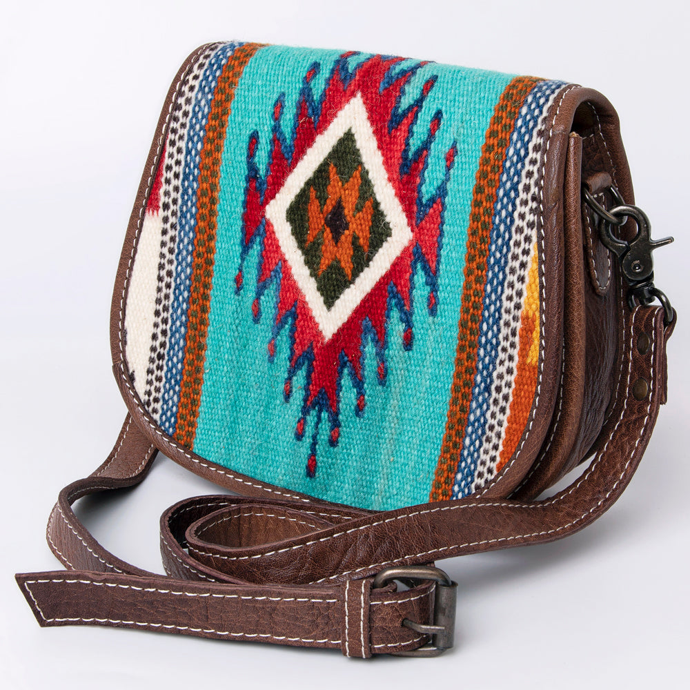 American Darling Western Crossbody Bag – Handwoven Saddle Blanket with Genuine Leather, Flap Design, Everyday Western Purse