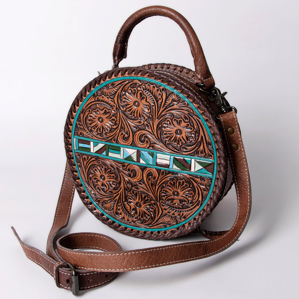 American Darling Women's Canteen Bag Western Hand Tooled Genuine Leather Handbag and Ladies Purse