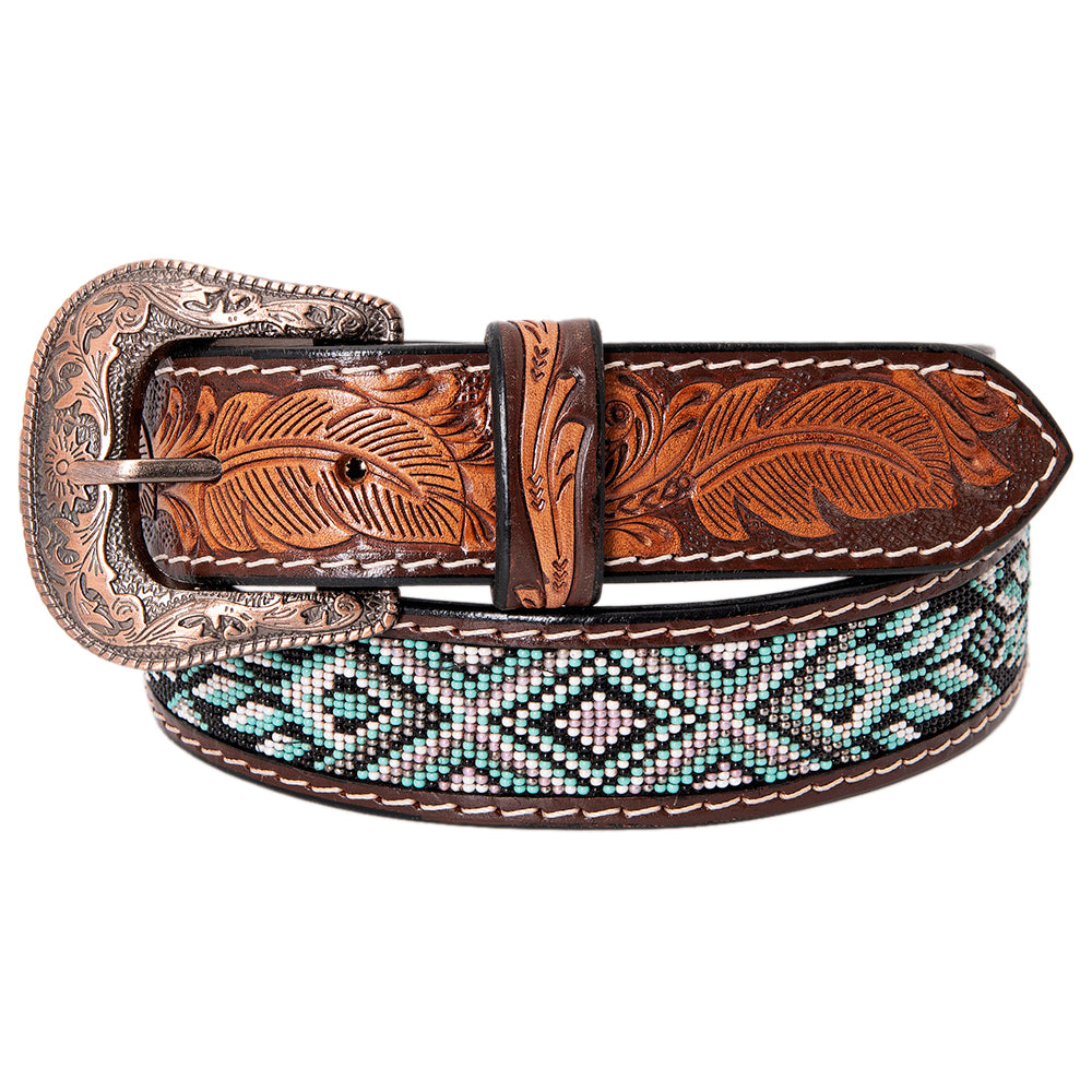 HILASON Western Genuine Leather Belt for Men Women Cowboy Cowgirl Handmade Unisex Full Grain Heavy Duty Tooled Beaded Belt