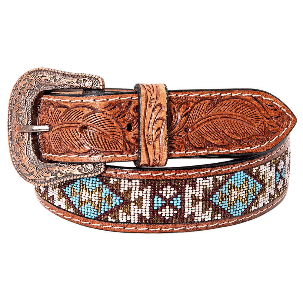HILASON Western Genuine Leather Belt for Men Women Cowboy Cowgirl Handmade Unisex Full Grain Heavy Duty Tooled Beaded Belt