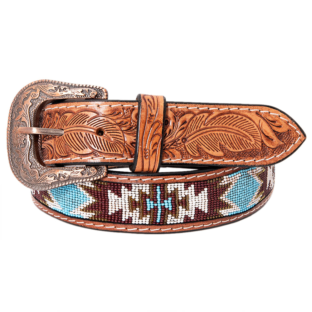 HILASON Western Genuine Leather Belt for Men Women Cowboy Cowgirl Handmade Unisex Full Grain Heavy Duty Tooled Beaded Belt
