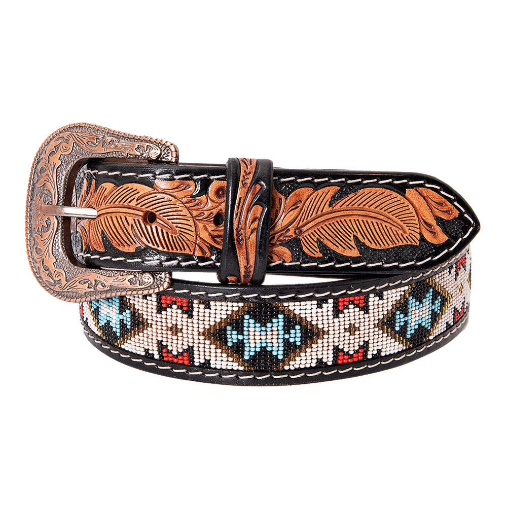 HILASON Western Genuine Leather Belt for Men Women Cowboy Cowgirl Handmade Unisex Full Grain Heavy Duty Tooled Beaded Belt