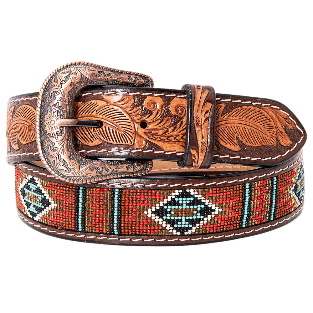 HILASON Western Genuine Leather Belt for Men Women Cowboy Cowgirl Handmade Unisex Full Grain Heavy Duty Tooled Beaded Belt