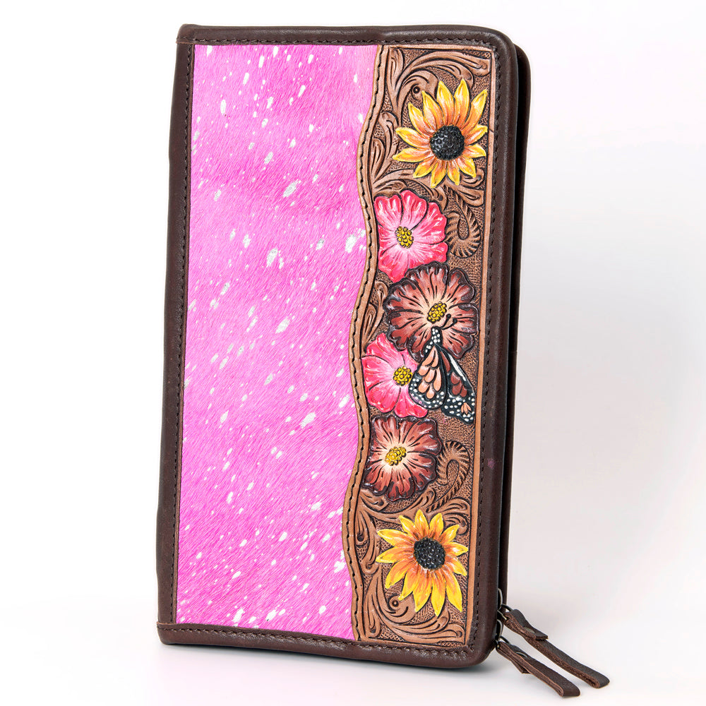 American Darling Jewelry Case for Women - Hair-On Cowhide, Hand Tooled Floral Carved Genuine Leather Travel Organizer