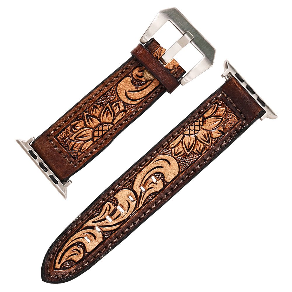 American Darling Beautifully Hand Tooled Painted Genuine Leather I watch Strap Men and Women Unisex