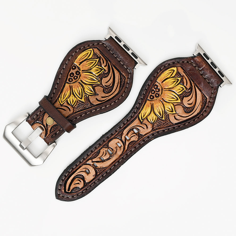 American Darling Floral Hand Tooled I watch Men Women Genuine Leather Strap