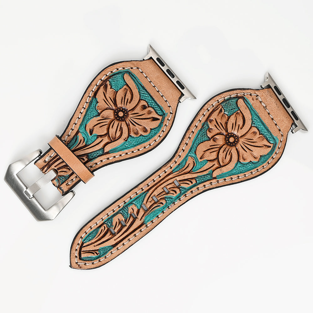 American Darling Floral Hand Tooled I watch Men Women Genuine Leather Strap