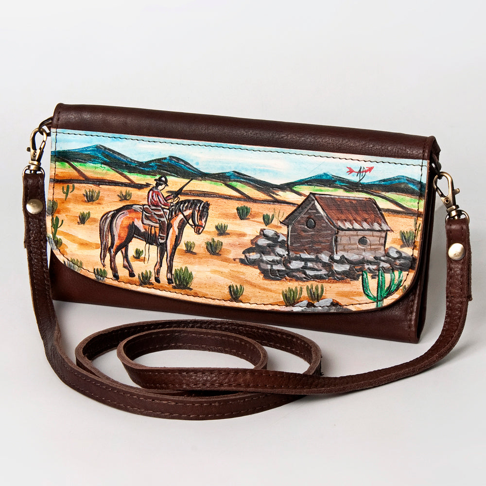 American Darling Small Cross body Bag Genuine Vegetable Tanned Leather Wallet Purse Western Handbag 4in x 1in x 8in