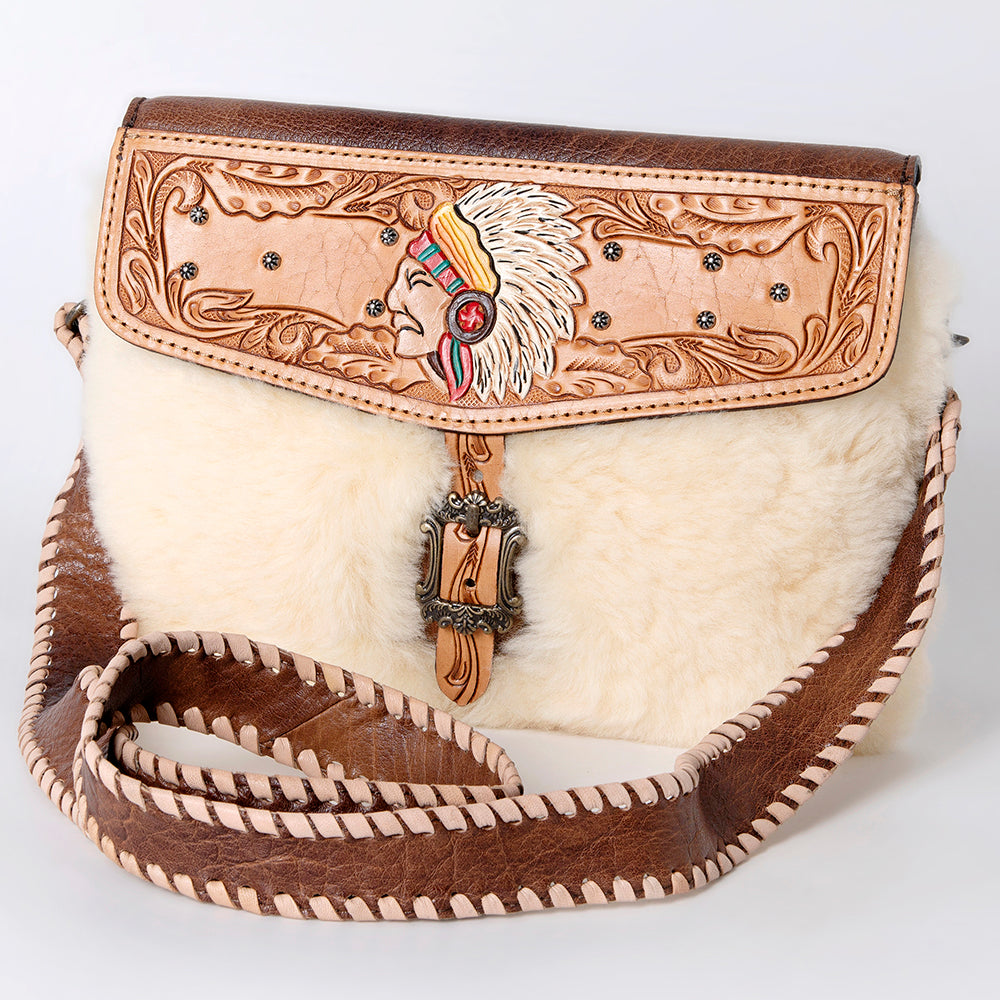 American Darling Hair-on Cowhide Western Crossbody Bag – Genuine Leather, Hand-Tooled Flap, Adjustable Strap, 8x11 in