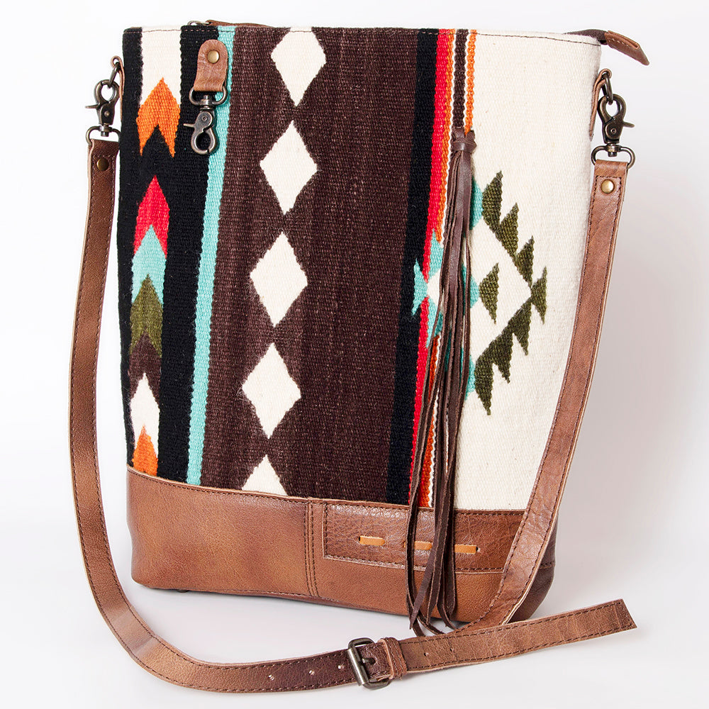 American Darling Southwestern Wool Saddle Blanket Crossbody Bag – Genuine Leather, Adjustable Strap, Handcrafted Western Purse