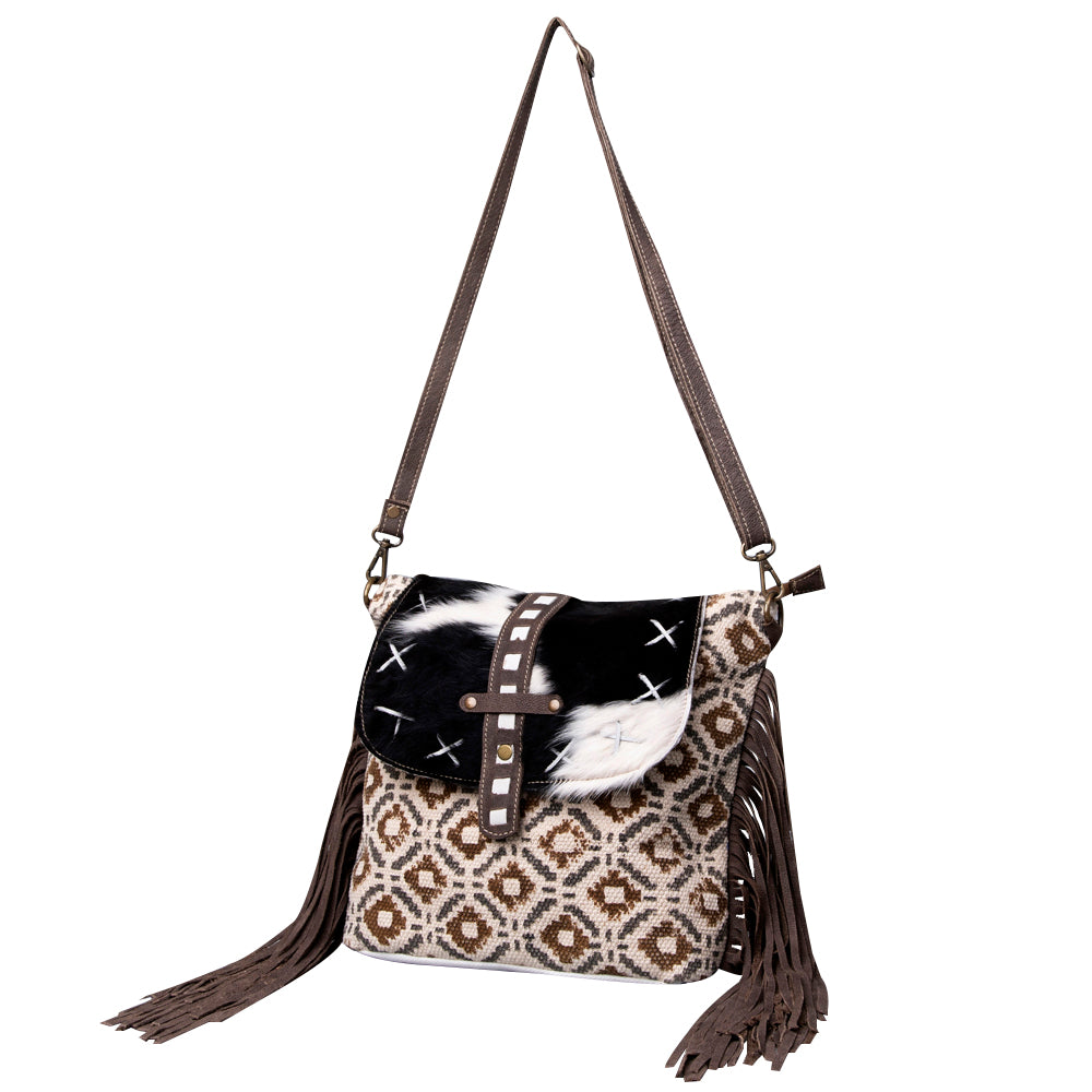 OHLAY Cross Body Upcycled Wool Canvas Hair-On Genuine Leather Women Bag Western Handbag Purse Womens Handbags Belt for Summer