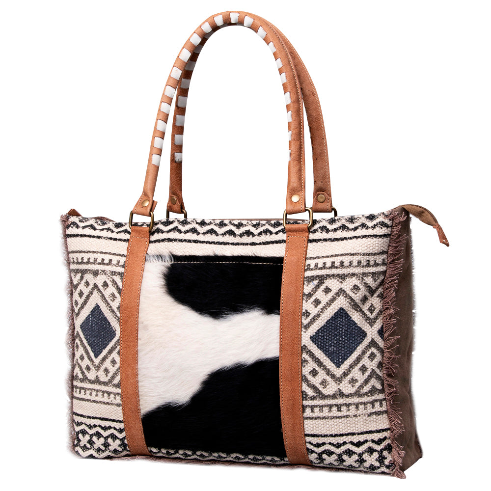 OHLAY Weekender Upcycled Wool Canvas Hair-On Genuine Leather Women Bag Western Handbag Purse Womens Handbags Belt for Summer