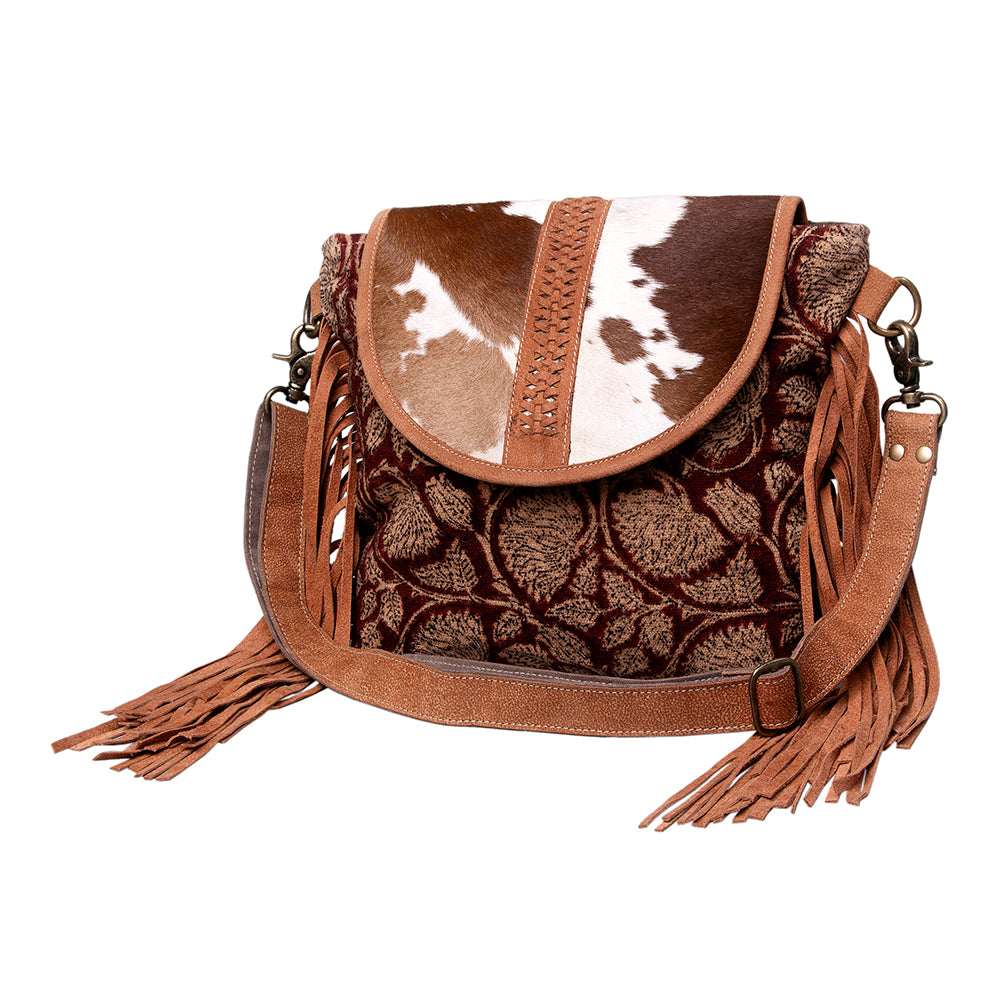 OHLAY Cross Body Upcycled Canvas Hair-On Genuine Leather Women Bag Western Handbag | Womens Handbags Belt for Summer