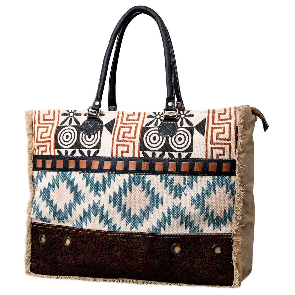 OHLAY KB484 TOTE Upcycled Wool Canvas Embossed Genuine Leather women bag western handbag purse