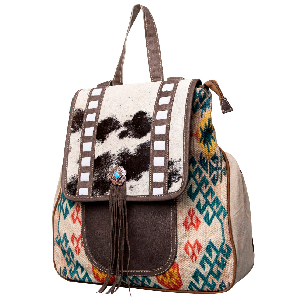 OHLAY Backpack Upcycled Canvas Hair-On Genuine Leather Women Bag Western Handbag Purse Womens Handbags Belt for Purses Summer