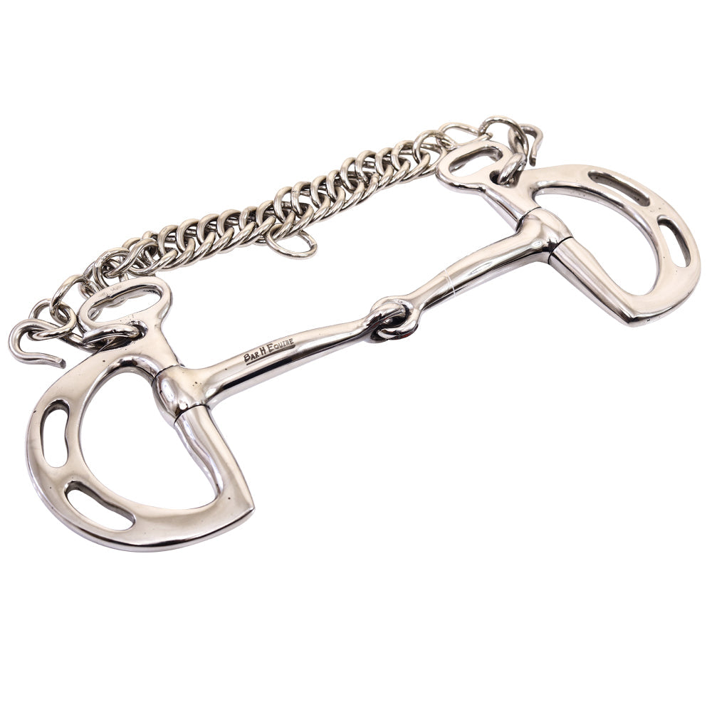 Bar H Equine Stainless Steel Broken Mouth D-Ring Kimberwick Snaffle Bit W/ Chain