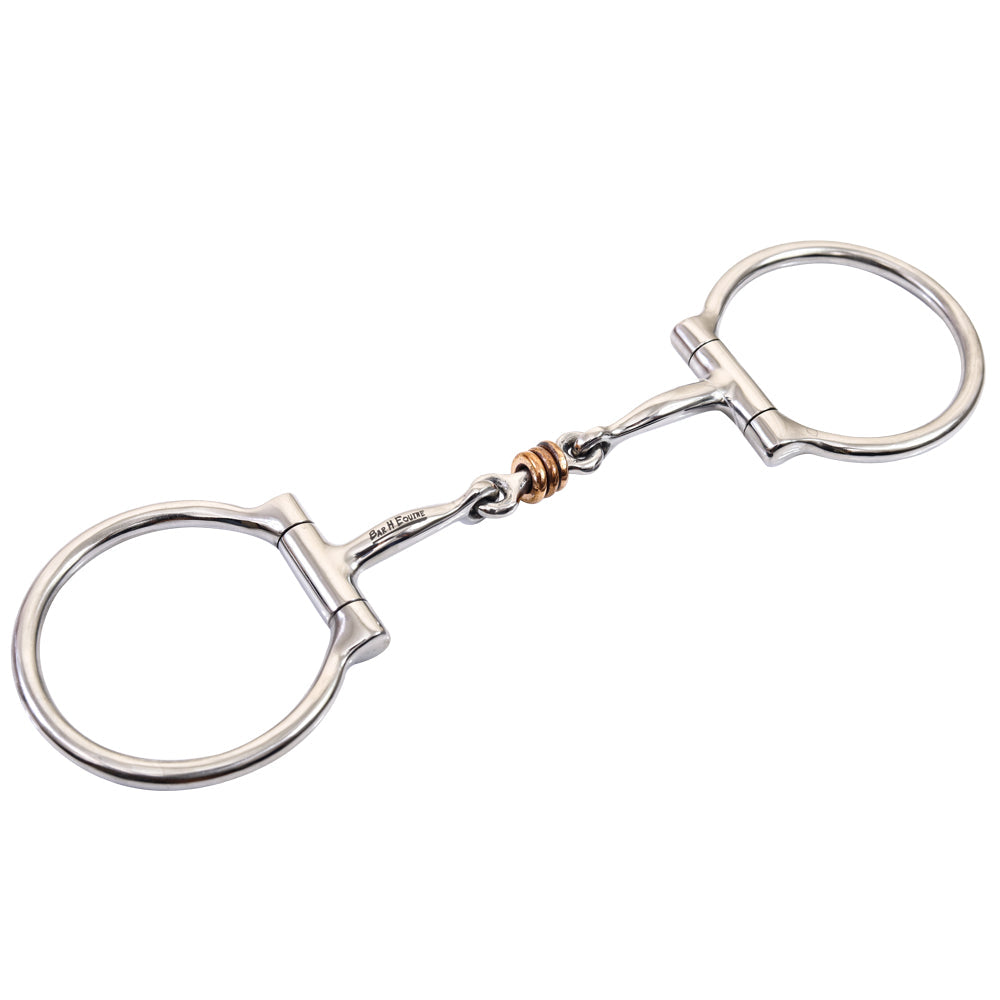 Bar H Equine D Ring Snaffle Tongue Relief Dog Bone W/Copper Ring Rollers Bit Stainless Steel