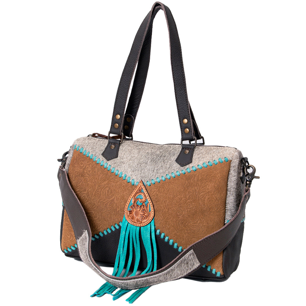 OHLAY KBG189 TOTE Hand Tooled Embossed Hair-on Genuine Leather women bag western handbag purse