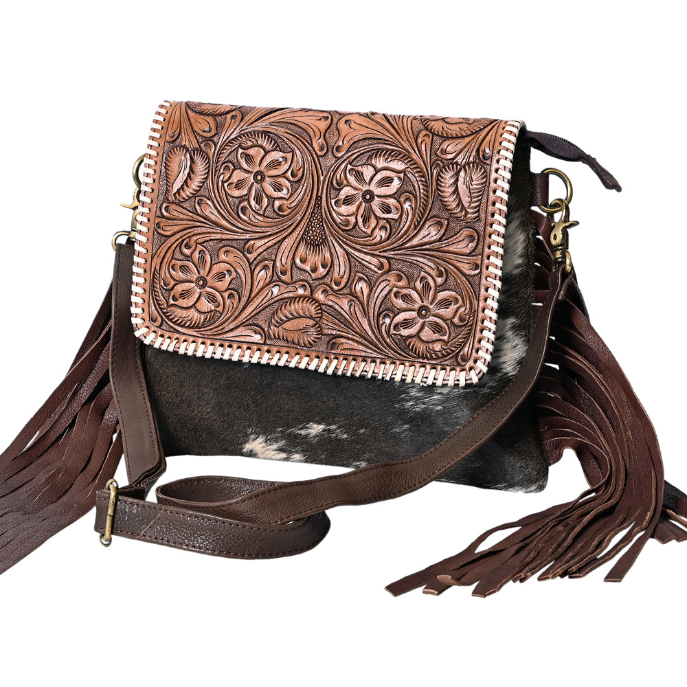 OHLAY KBK129 Cross Body Hand Tooled Hair-On Genuine Leather women bag western Handbag purse