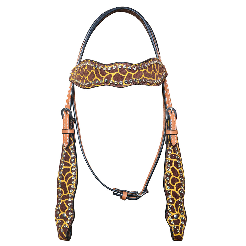 HILASON Western Horse Genuine American Leather Headstall Cheetah | for Horses Headstalls