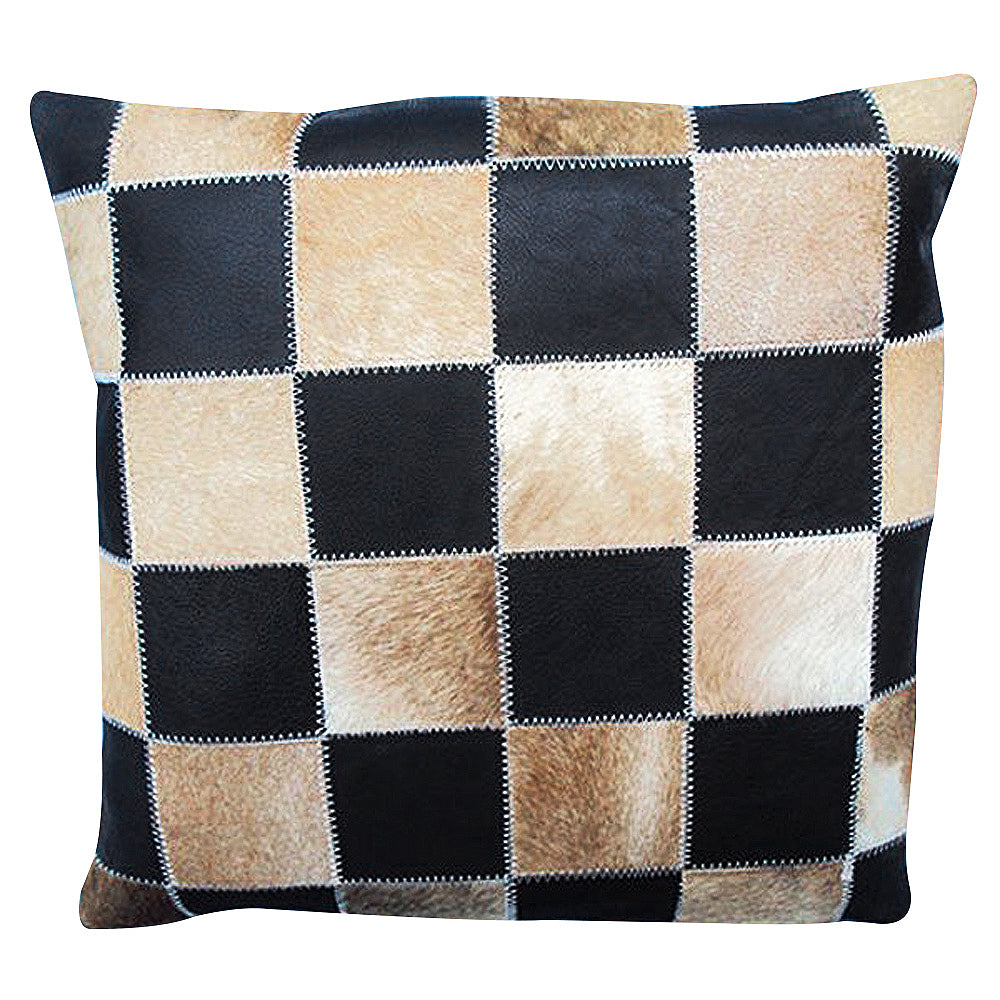 HILASON Pl424F- Smooth Leather Patchwork Cushion Pillow Cover 16 X 16