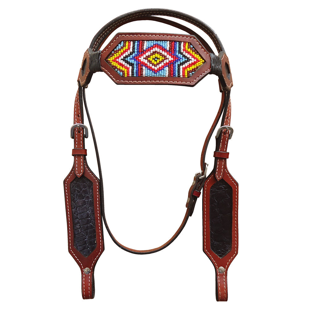 Hilason Western Horse Headstall Bridle American Leather Beaded Inlay