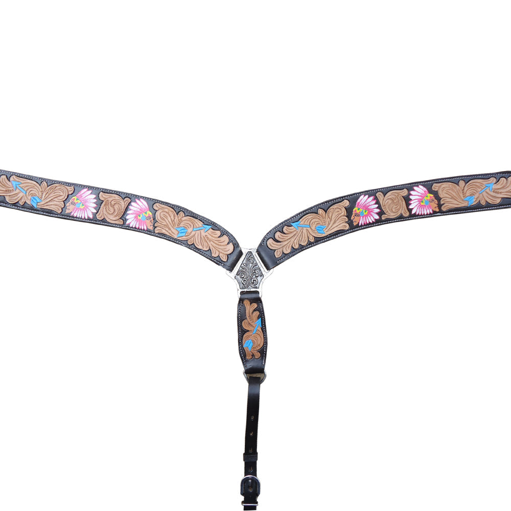 HILASON Western Horse Genuine Leather Floral Hand Painted Breast Collar Brown