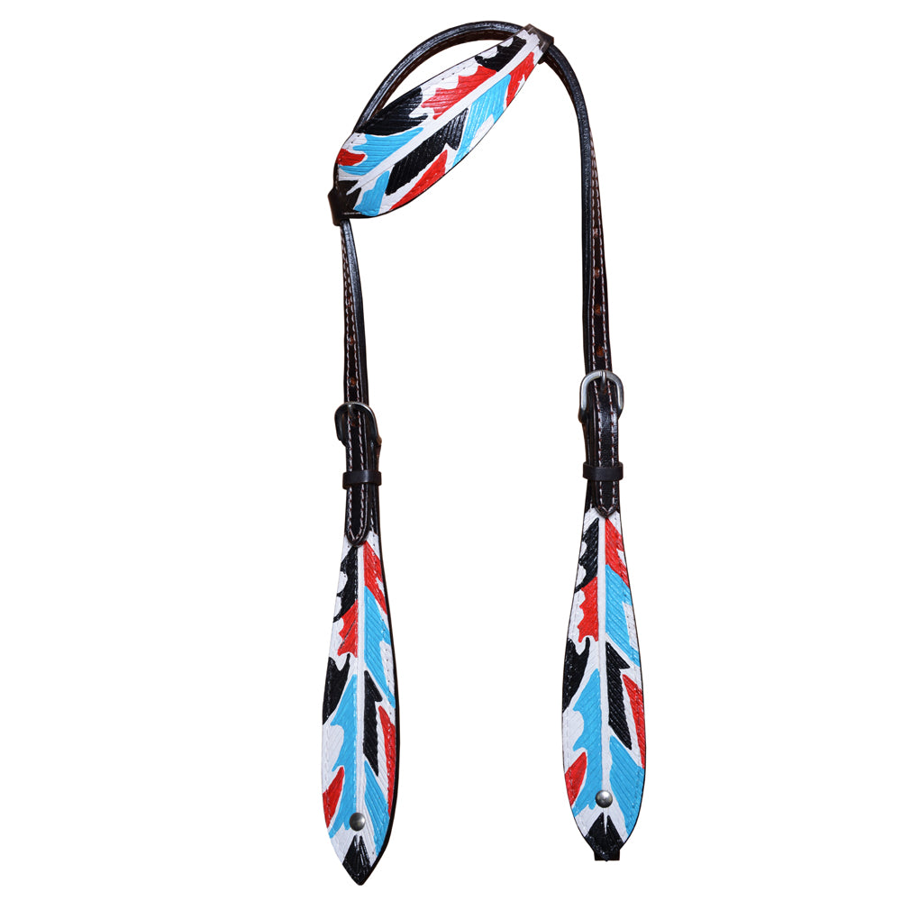 HILASON Western Horse Genuine Leather Printed One Ear Headstall Black | for
