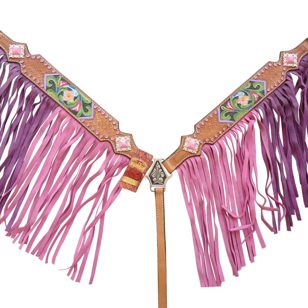 Hilason Western Horse Breast Collar Leather Tan Fringes