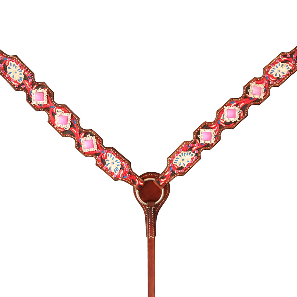 HILASON Western Horse Breast Collar Leather Concho Beaded Inlay Brown