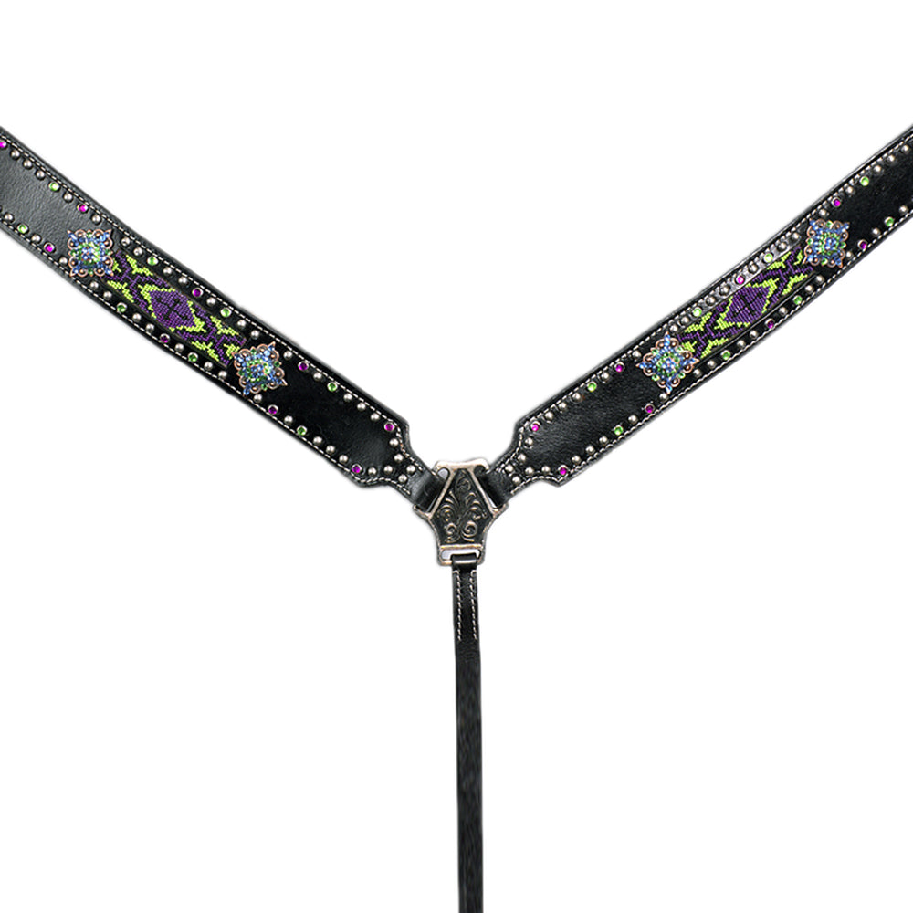 Hilason Western Horse Breast Collar Leather  Beaded Inlay Black