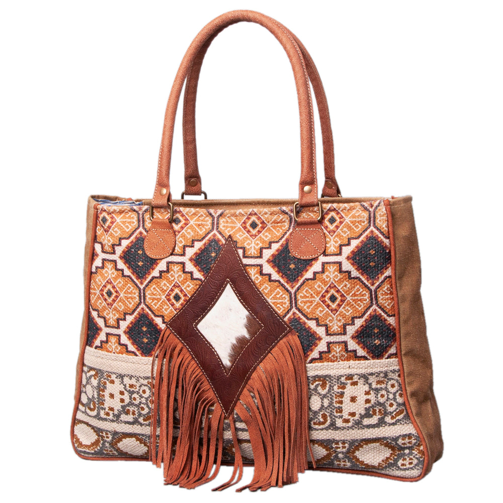 OHLAY Acid Wash Real Cowhide Leather and Upcycled Canvas Weekender Bag | Womens Western Handbags Belt for Women Summer