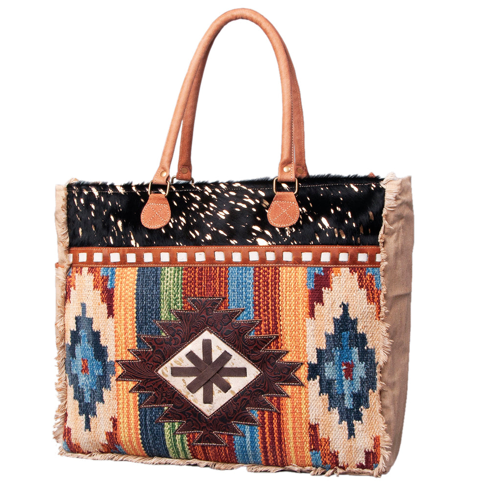 OHLAY KB509 TOTE Upcycled Wool Canvas Embossed Hair-on Genuine Leather women bag western handbag purse