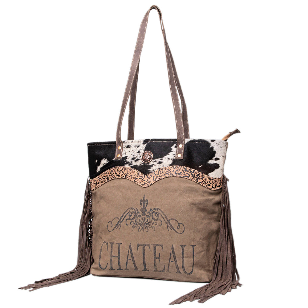 OHLAY KB512 TOTE Upcycled Canvas Embossed Hair-on Genuine Leather women bag western handbag purse