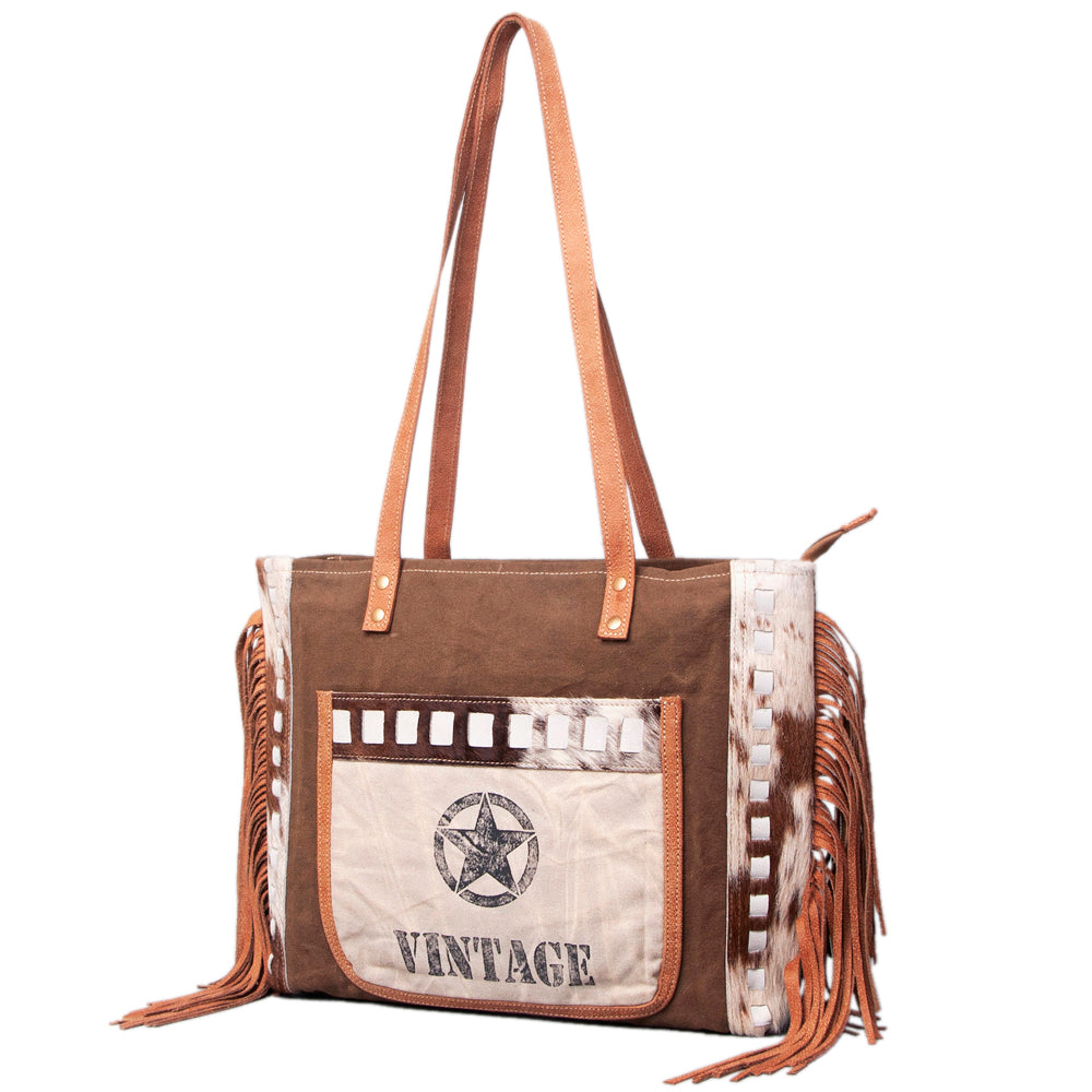 OHLAY KB519 TOTE Upcycled Canvas Hair-on Genuine Leather women bag western handbag purse