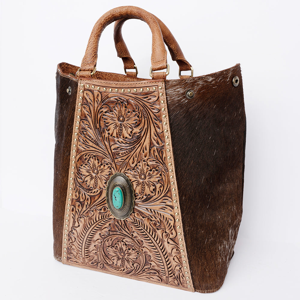 American Darling Tote Hand Tooled Hair on Genuine Leather Western Women Bag | Handbag Purse for Cute