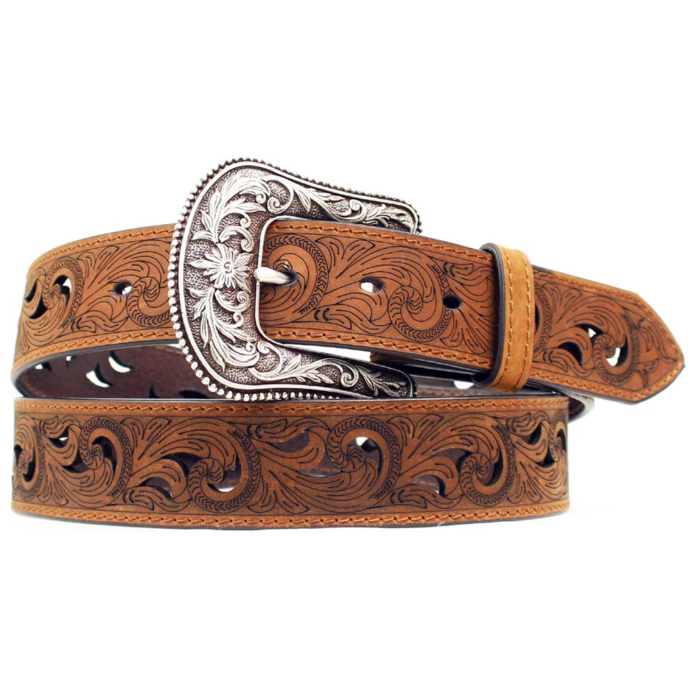 Ariat Belt 1-1/2 In Paisley Scroll Work Leather Ladies Engraved Buckle
