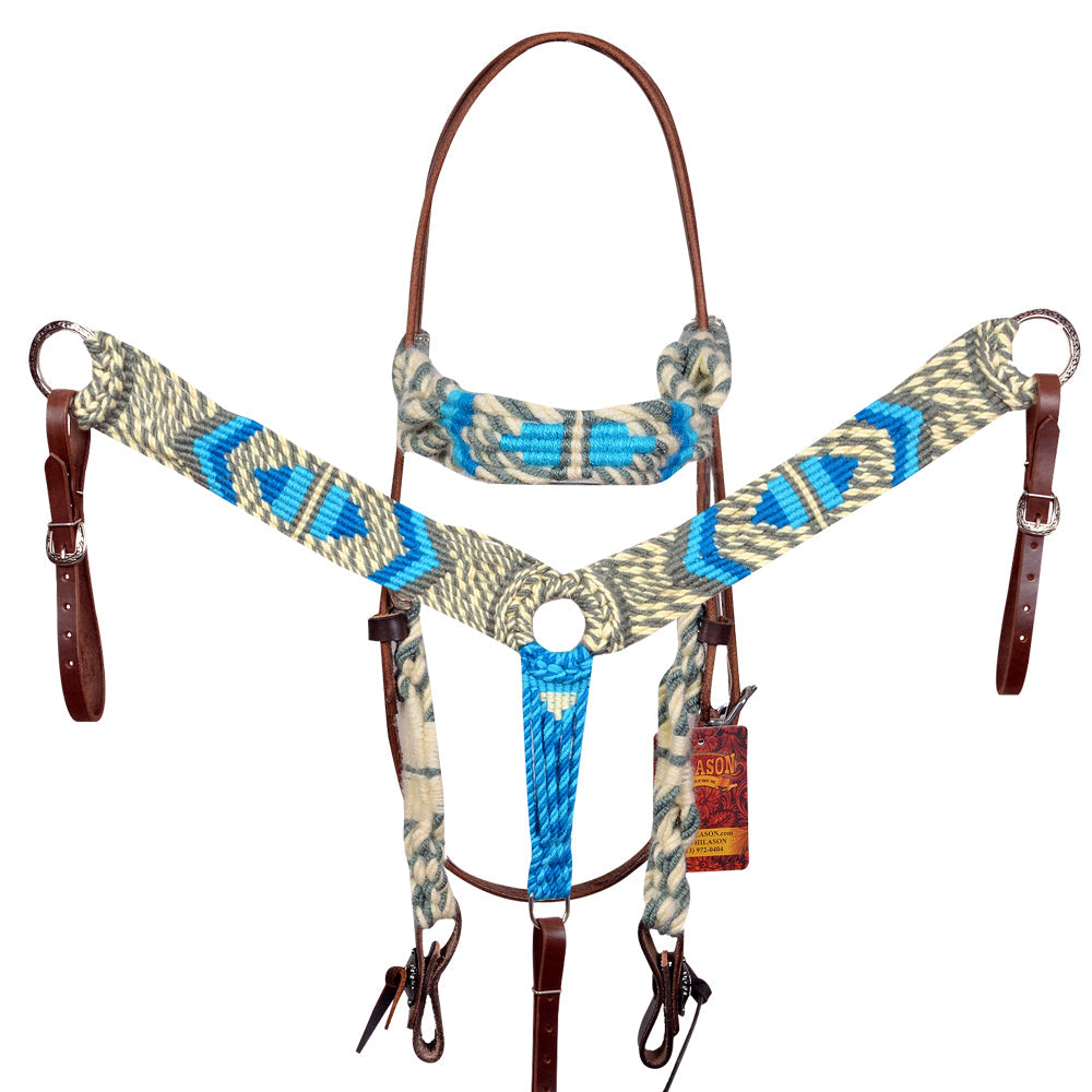 HILASON Western Wool Breast Collar Headstall Set Tack Set Grey & Turquoise